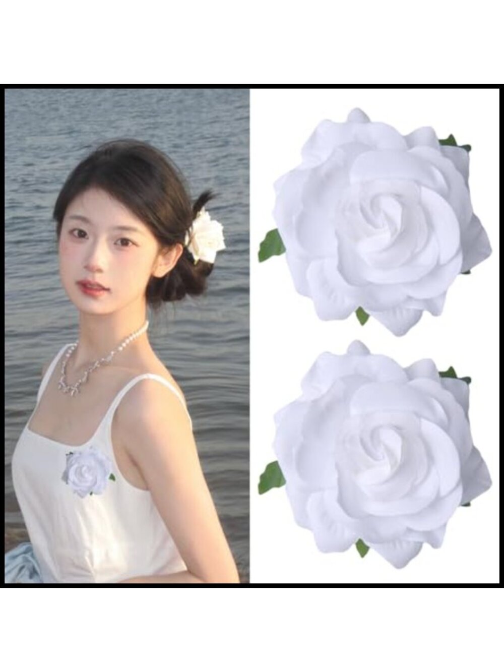 2Pc Fabric Flower Hair Clip & Brooch Set Wedding Hair Accessories